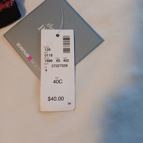 Avenue Body Perfect Plunge Bra 40C Pink Black Lace Underwire Padded - Picture 4 of 5